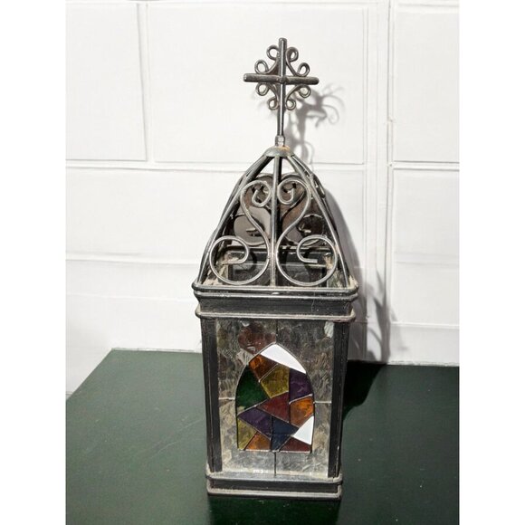 Vintage Stained Glass & Metal Lantern - Picture 9 of 12